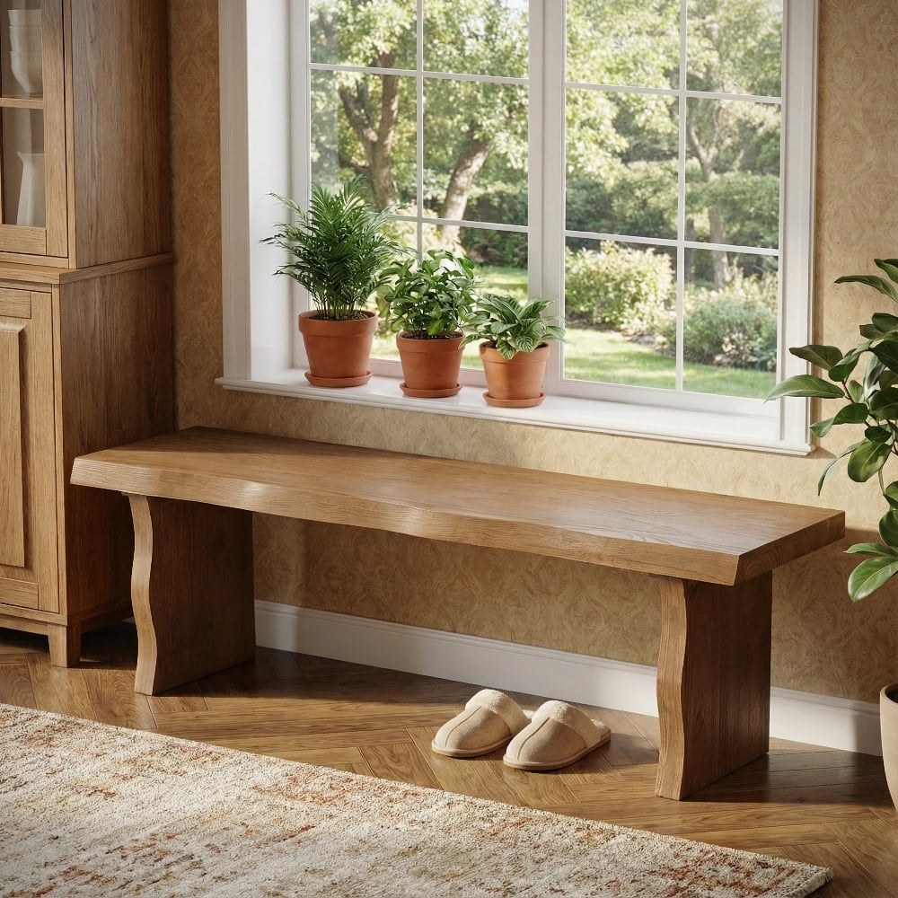 Ropilly - Solid Dining Bench Rustic Wood Indoor Seating for Kitchen and Entryway Farmhouse Style Curved Legs - Pine price history on PriceWatchPro