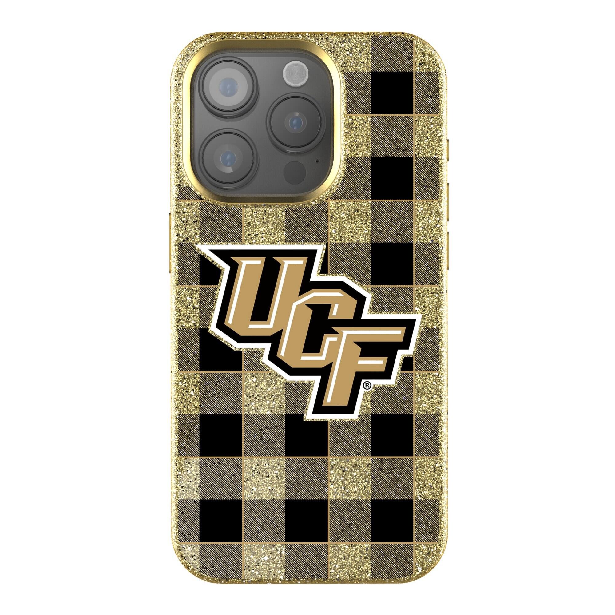 Keyscaper - NCAA - UCF Knights Plaid Bling iPhone Case - 14 - Gold