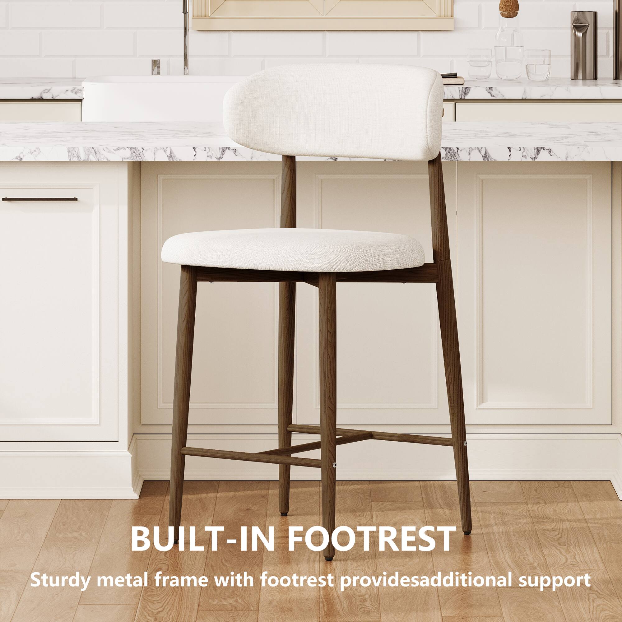 BUILT-IN FOOTREST  
Sturdy metal frame with footrest provides additional support