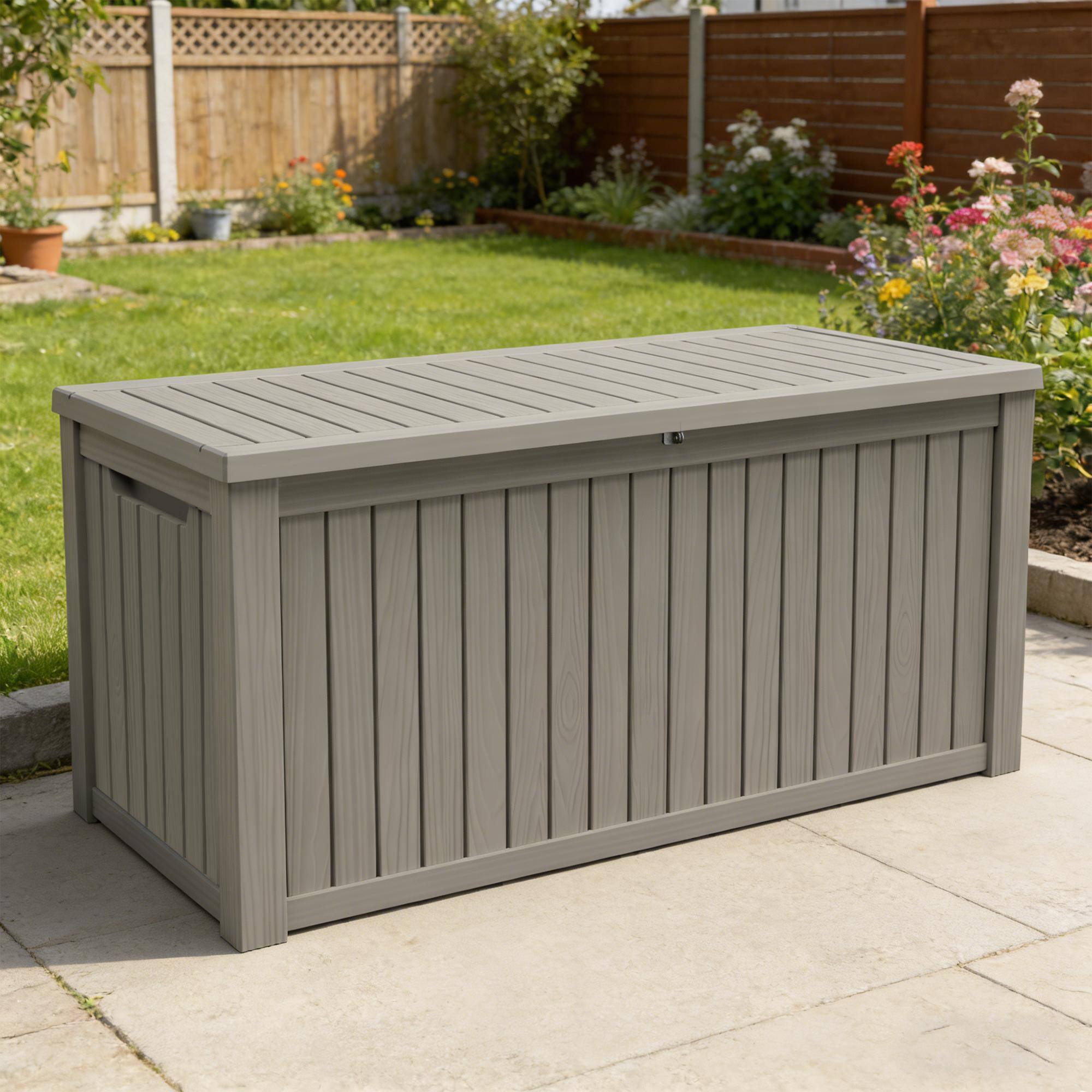 Angle. Yardgrace - 220 Gallon Outdoor Storage Box Waterproof Lockable Resin Deck Box , Patio Storage Bin for Accessories.