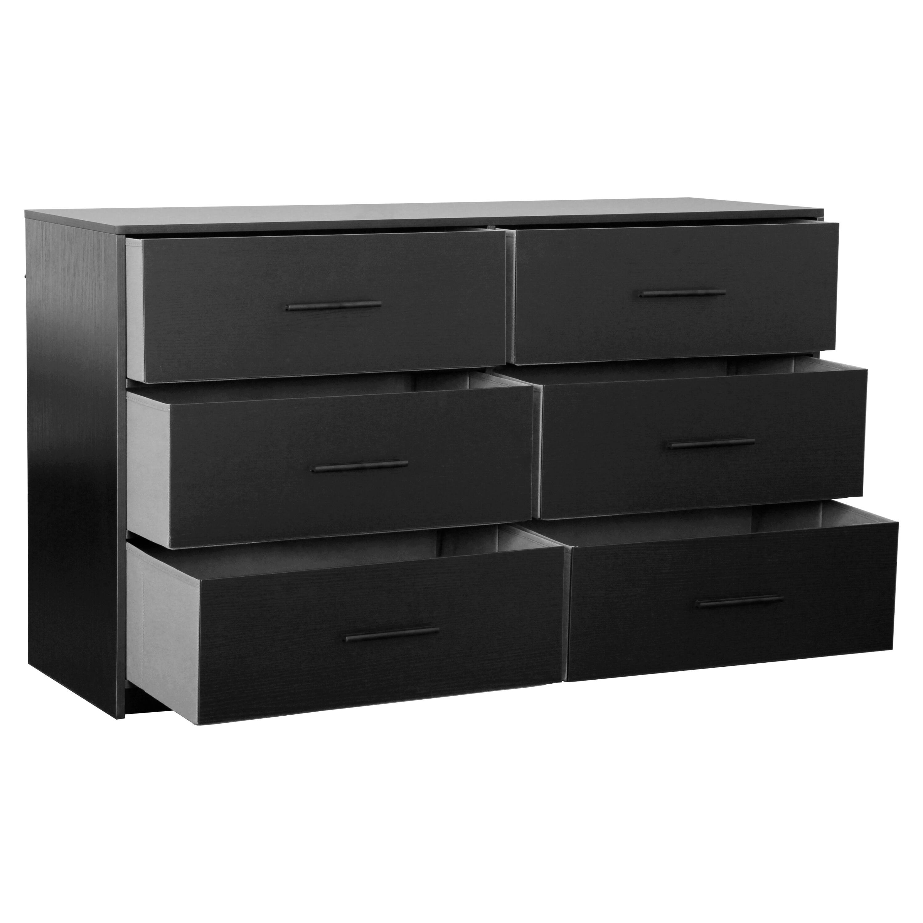 Alt View 1. Forest'nSky - Black Wood 6 drawer 44.5 in. Wide Chest of Drawers with Large Fabric Drawers for Living Room - Black.