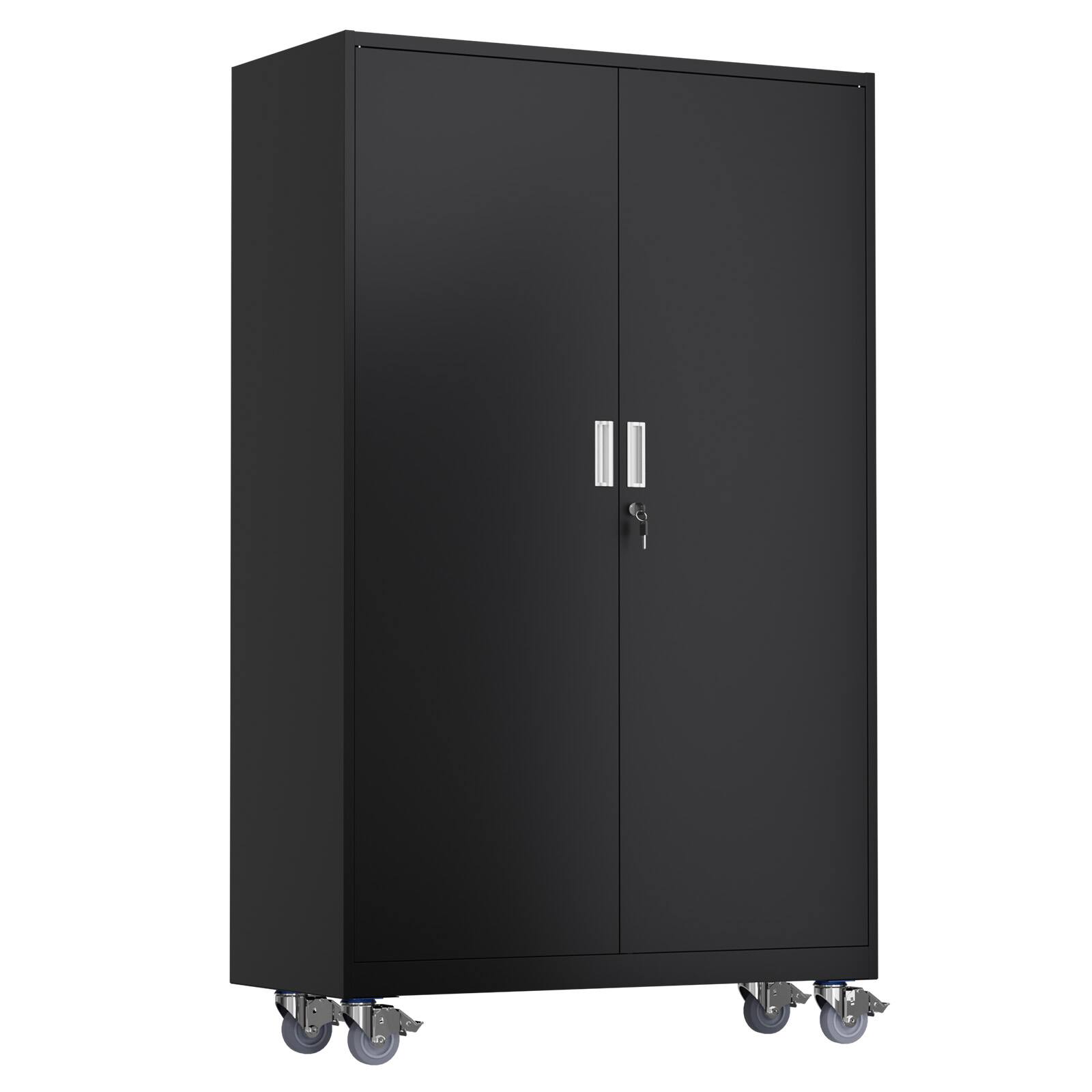 Alt View 5. Winado - Large Metal Storage Cabinet with 2 Doors, 5 Adjustable Shelves, 900 lbs Capacity, 360° Swivel Wheels for Garage, Office - Black.