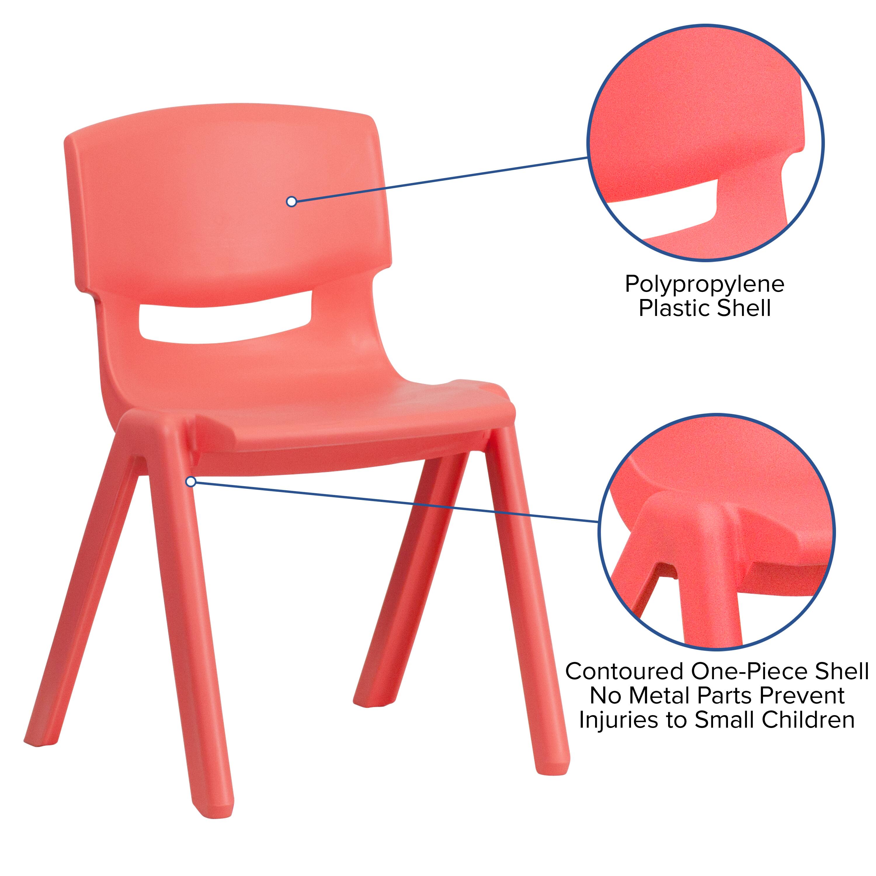 Polypropylene Plastic Shell  
Contoured One-Piece Shell  
No Metal Parts Prevent Injuries to Small Children