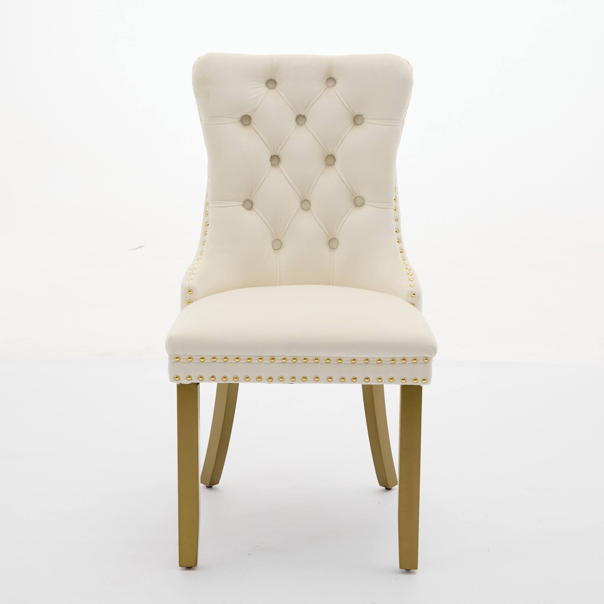 Angle. GOODSILO - Modern High-End Tufted Velvet Upholstered Dining Chairs with Solid Wood Legs and Nailhead Trim, Set of 2 - Milk White.