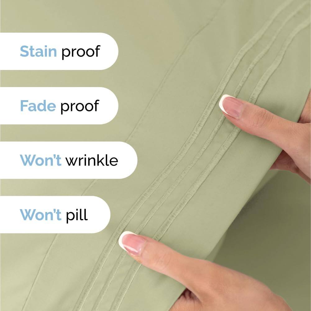 Stain proof  
Fade proof  
Won't wrinkle  
Won't pill
