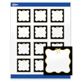 Avery - Labels, 2" x 2", Glossy Black/Metallic Gold Bow - White