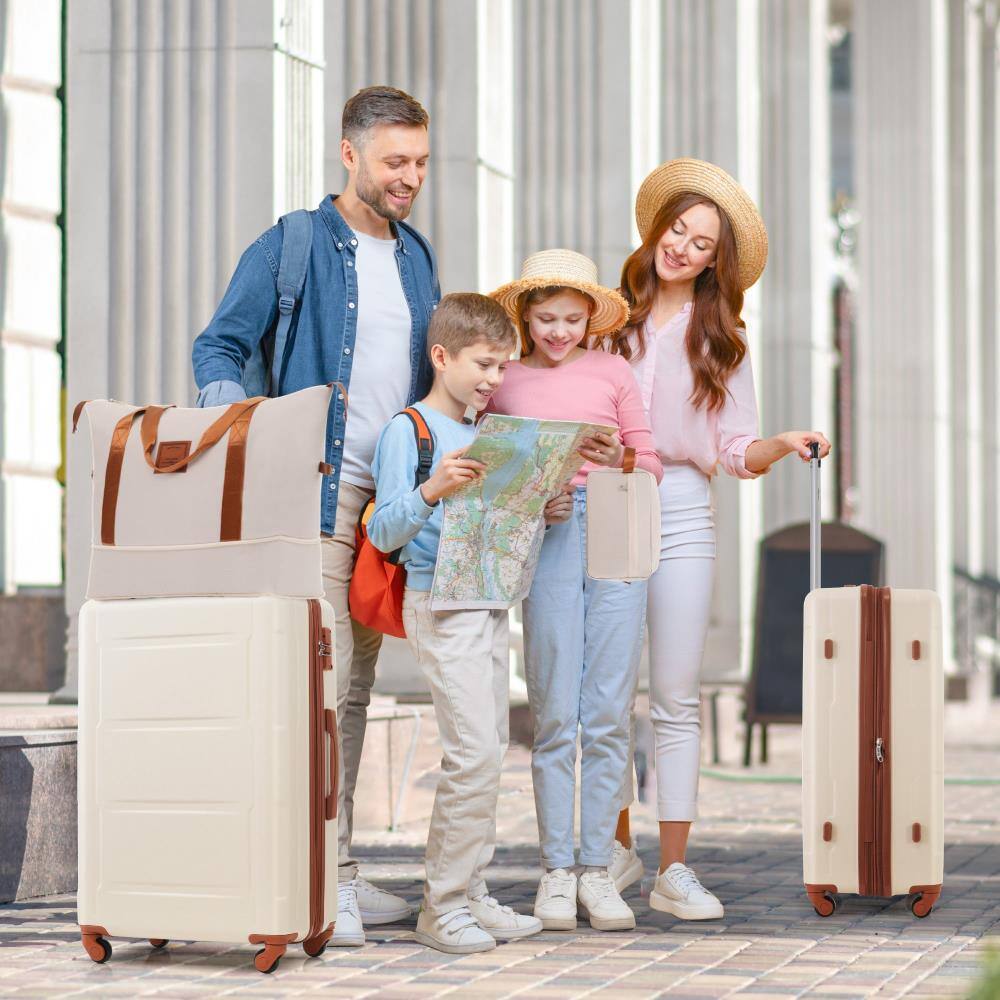 Angle. BreeBe - Expandable Spinner Wheels 2 Piece Luggage Set with Bags, ABS Lightweight Suitcase with TSA Lock - Khaki+Brown.