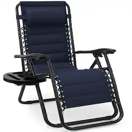 Best Choice Products - Padded Zero Gravity Chair with Side Tray & Adjustable Headrest - Navy Blue