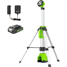 Front. Greenworks - Greenworks 24V 2-In-1 2,200 Lumen Standing Light, LED Work Light - 2.0Ah Battery and Charger.