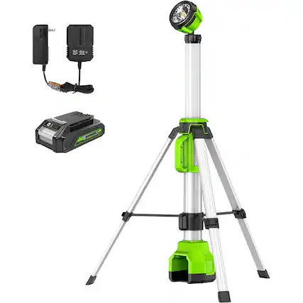 Front. Greenworks - Greenworks 24V 2-in-1 Standing Light, LED Work Light with 2Ah Battery and Charger - Green.