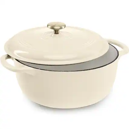 Front. Best Choice Products - Cast-Iron Dutch Oven Kitchen Cookware w/ Enamel, Handles - 7.5qt - Vanilla Buttercream.