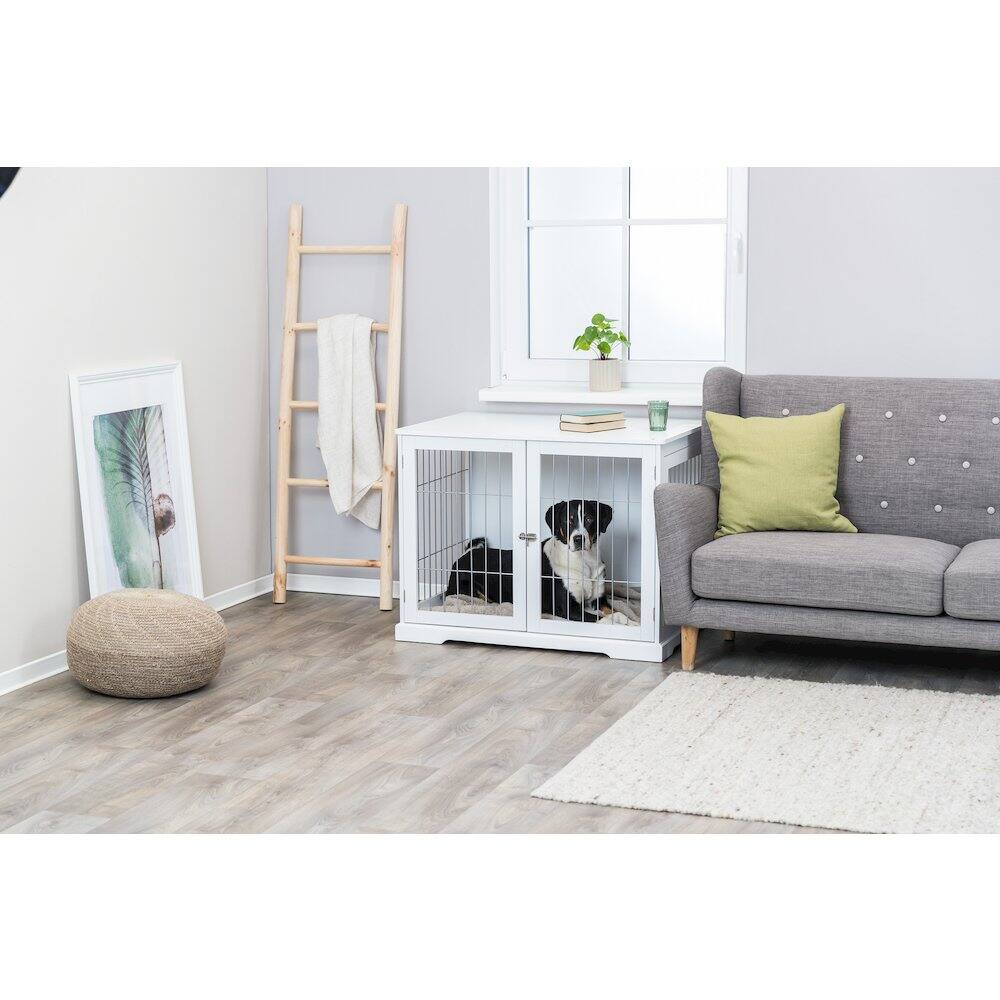 Angle. TRIXIE - Dog Crate, Wooden Indoor Kennel Furniture for Dogs Up to 66 lb - White.