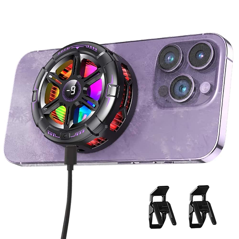 ACJPR - Cell Phone Cooler with RGB Fan and Heatsink, Magnetic Cooling Case for iPhone, Samsung, and Android Devices - K21