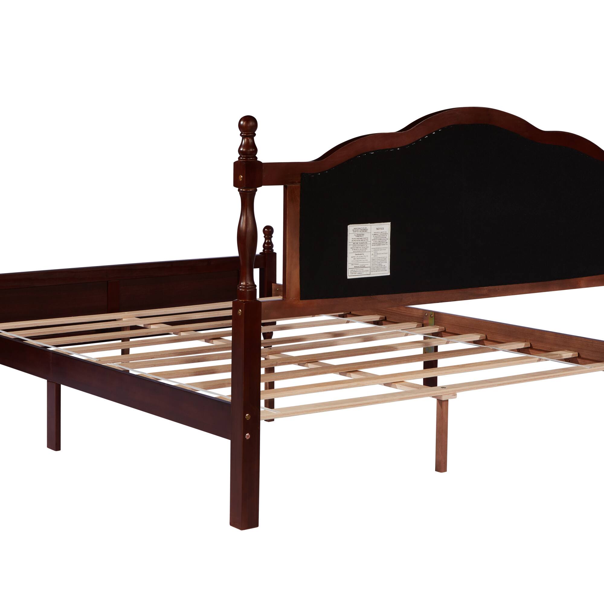 Alt View 6. GOODSILO - Queen Size Wooden Bed with Upholstered Headboard and Panel Footboard Featuring Platform Support Feet - Cherry.