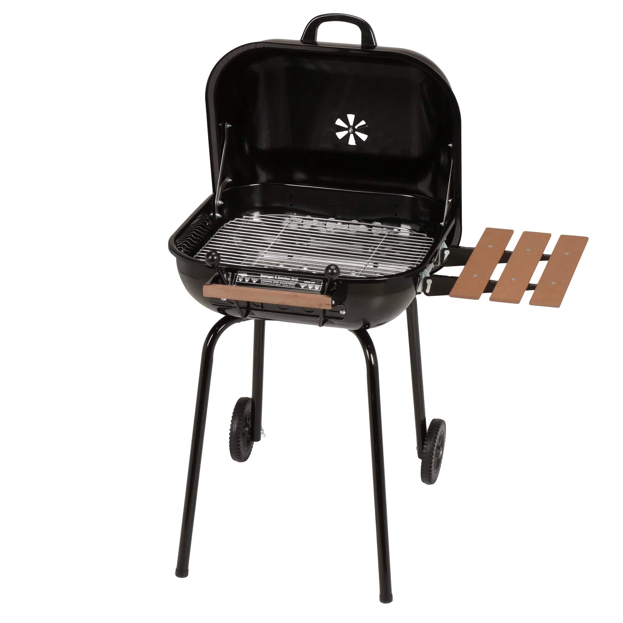 Americana Grills - Americana The Swinger Portable Charcoal BBQ Grill w/ One Side Table, Black