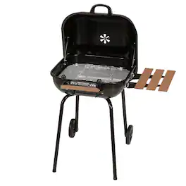 Americana Grills - Americana The Swinger Portable Charcoal BBQ Grill w/ One Side Table, Black