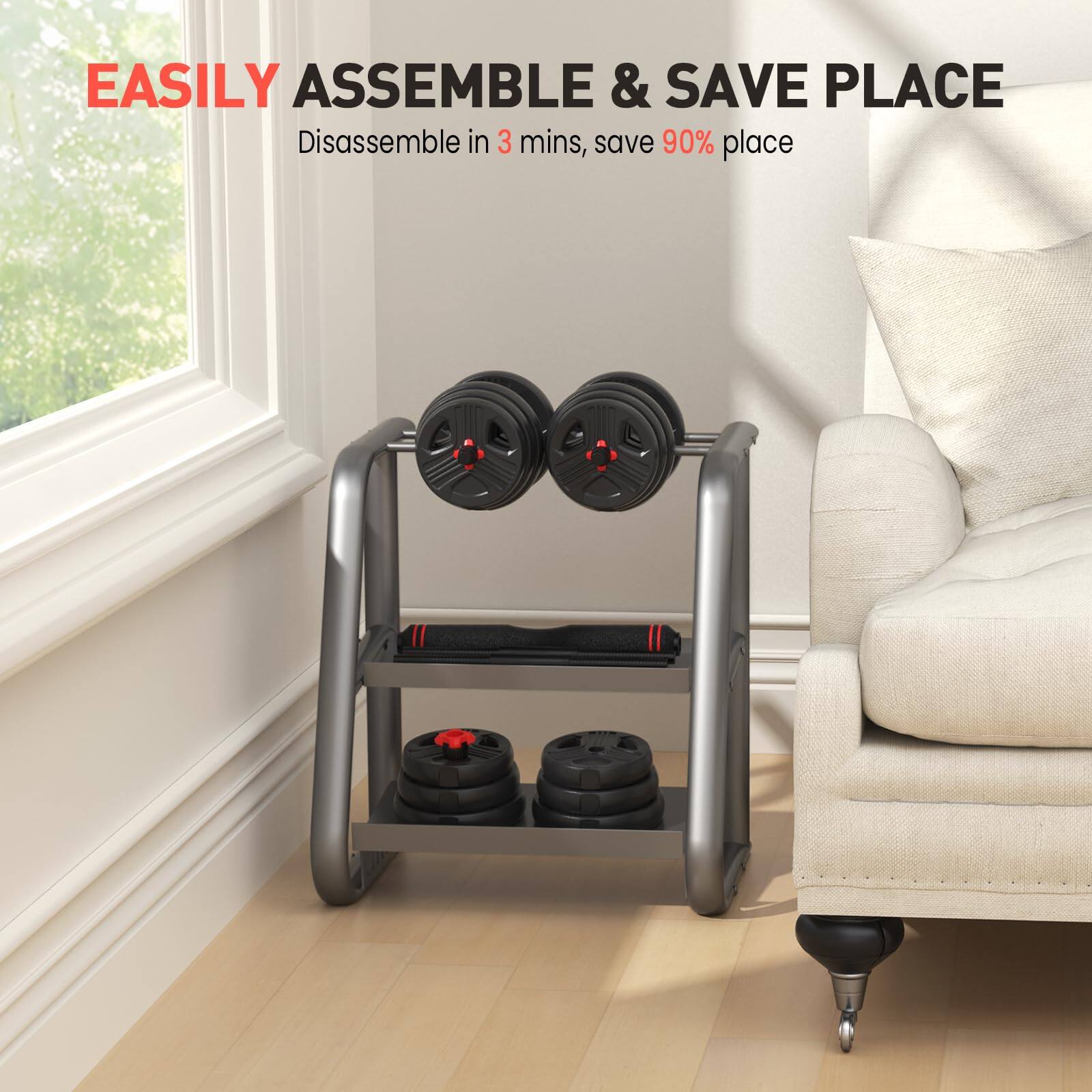 EASILY ASSEMBLE & SAVE PLACE  
Disassemble in 3 mins, save 90% place
