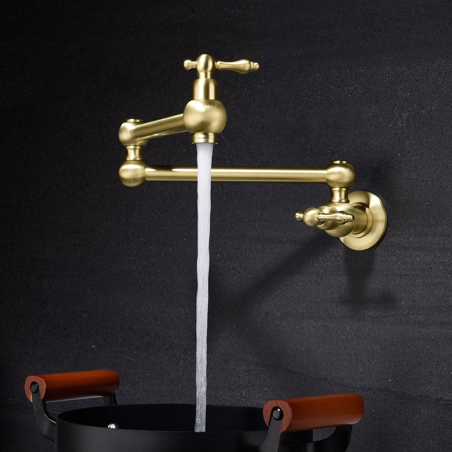 Alt View 2. Boyel Living - Brushed Gold Wall Mounted Pot Filler Double Handle Kitchen Faucet Folding Drip Free - Brushed Gold.