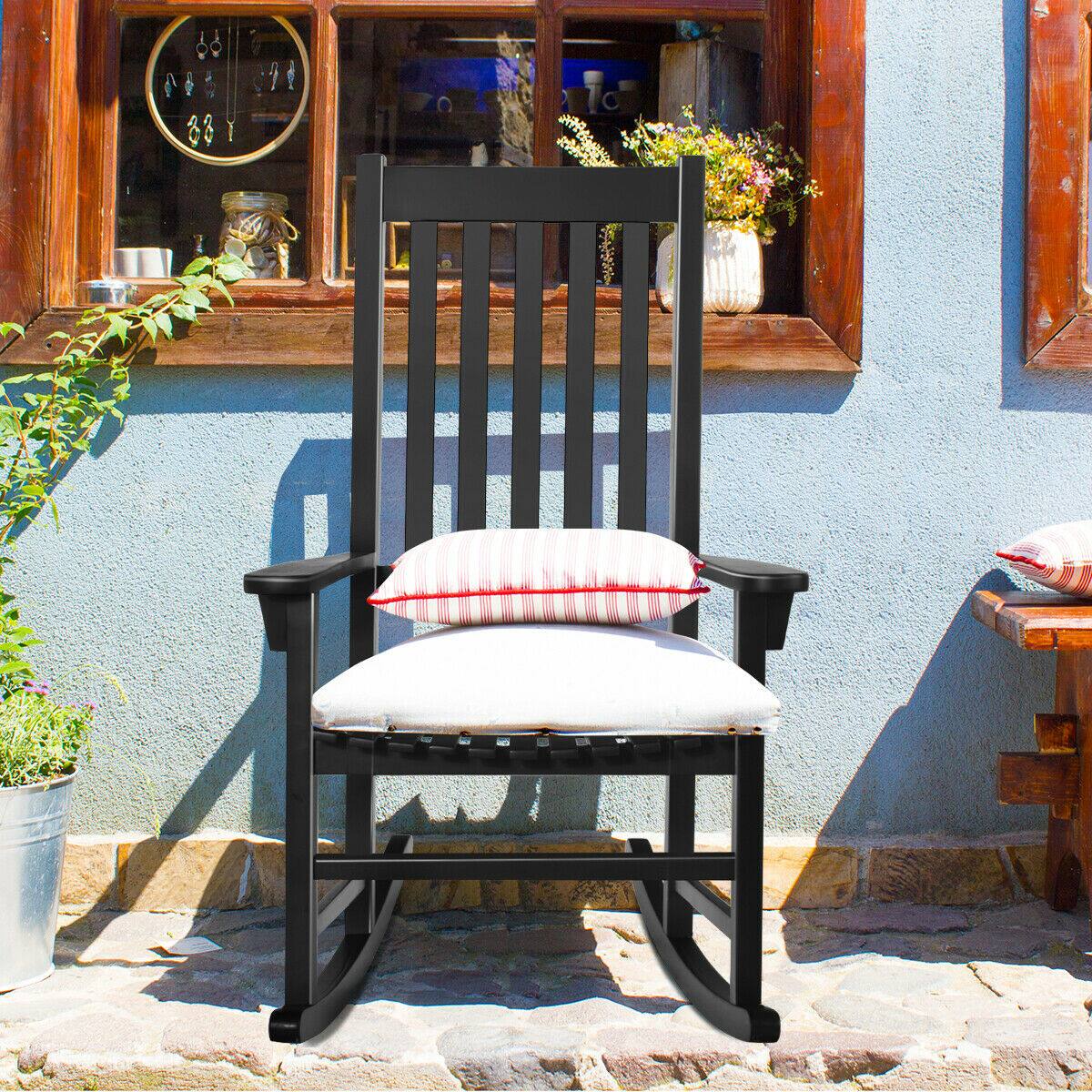 Alt View 3. Costway - Costway Wooden Rocking Chair Porch Rocker High Back Garden Seat For Indoor Outdoor - Black.