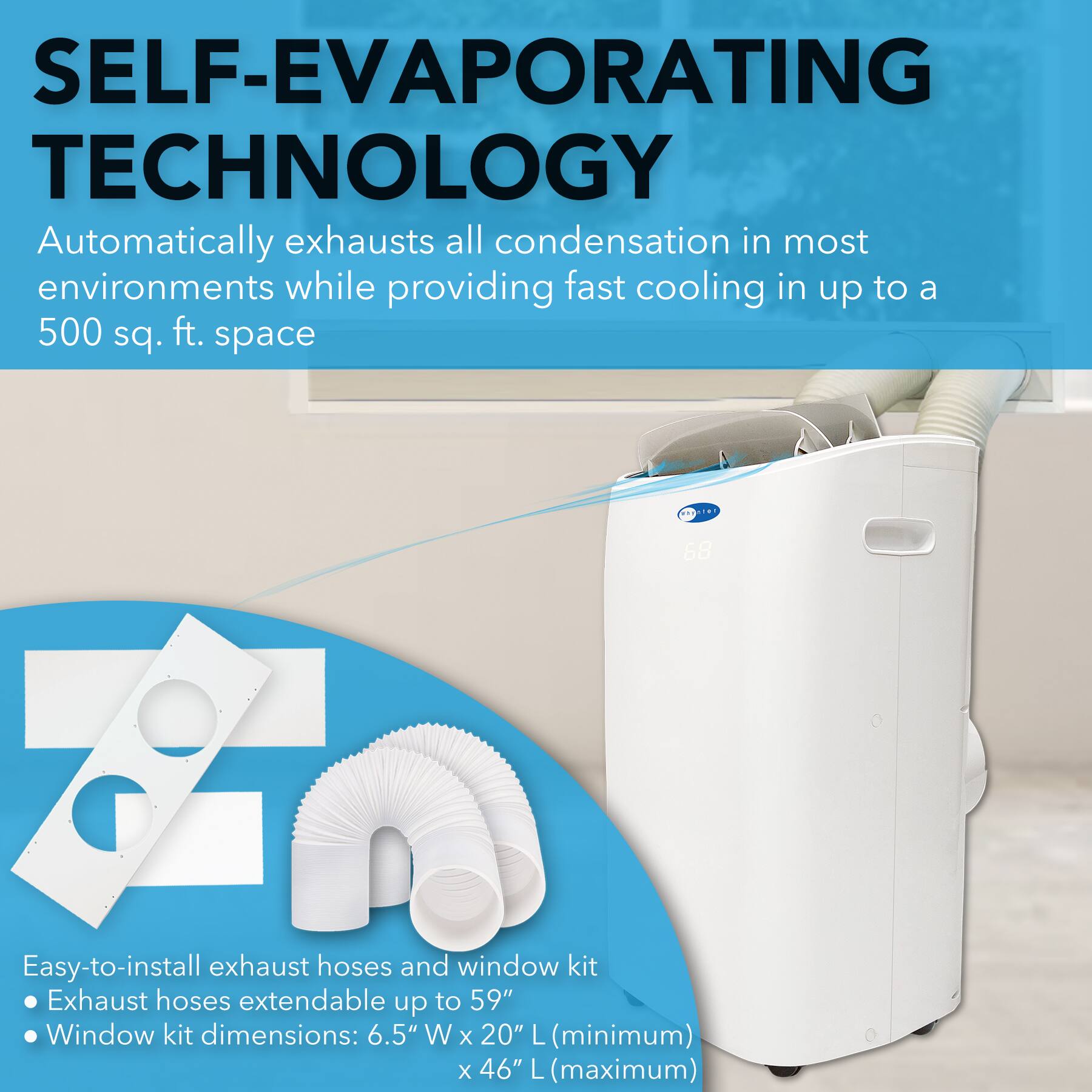 Angle. Whynter - ARC-147WF 500 Sq.Ft  Dual Hose Portable Air Conditioner with HEPA Filter - White.