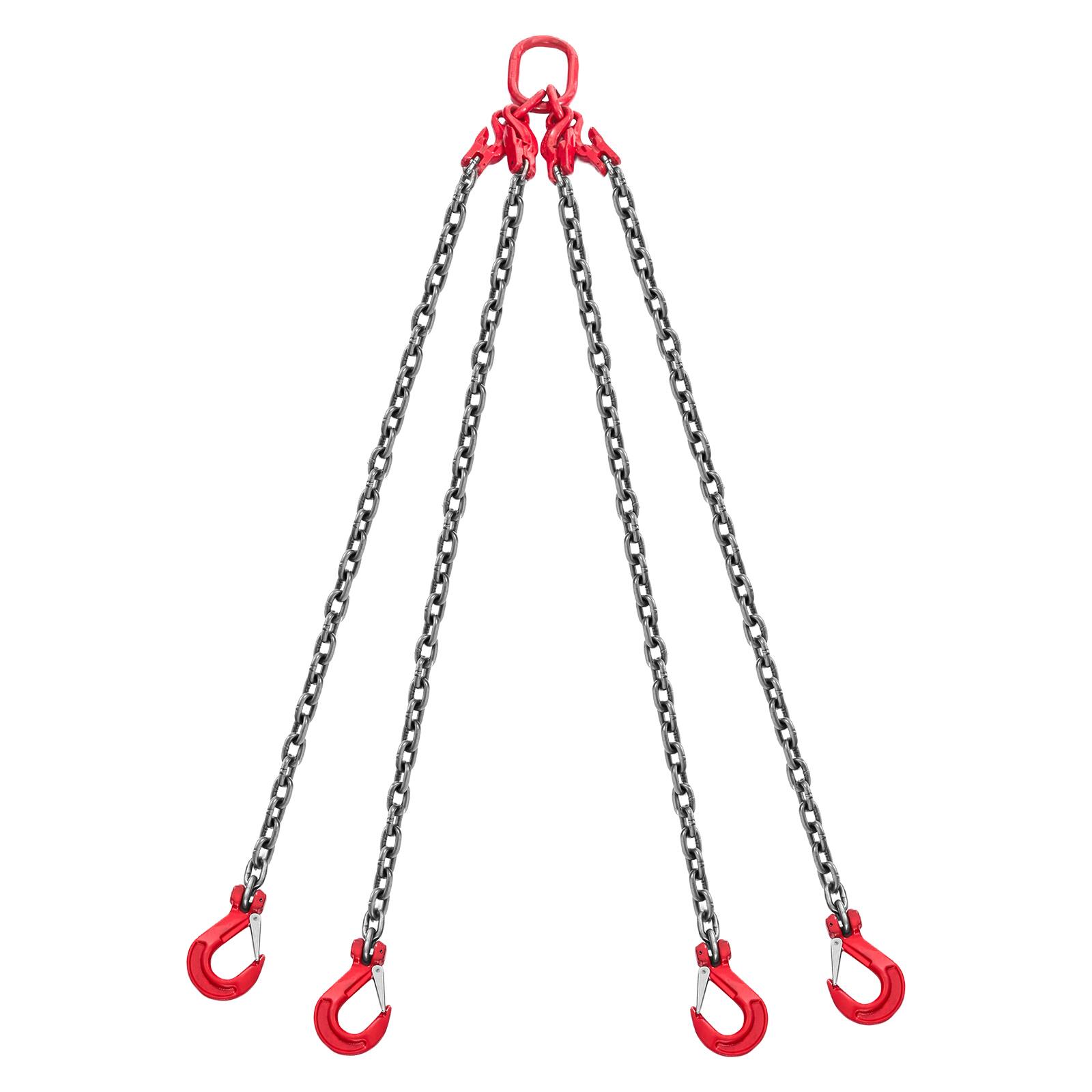 Front. VEVOR - Chain Sling, 3/8 in x 10 ft Lifting Chains with 4 Leg Grab Hooks, Heavy Duty G80 Alloy Steel Lifting Sling, 22900LBS - Red;Silver.