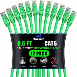 Maximm - Cat 6 Ethernet Cable 0.6 ft (12-Pack) - UTP, 10Gbps, 550MHz