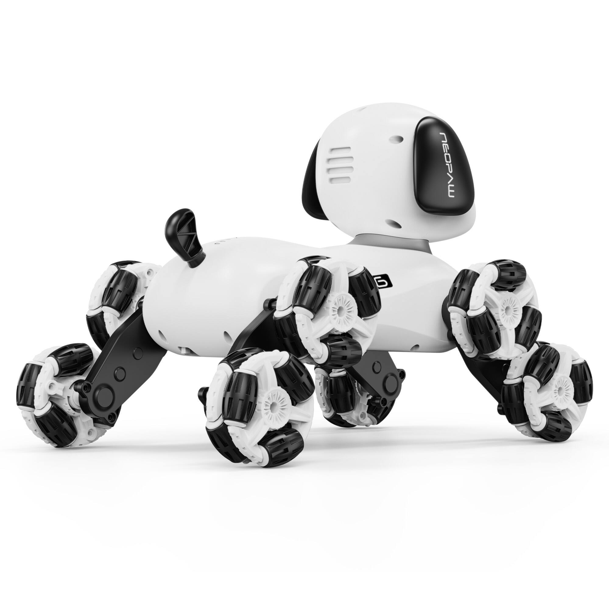 Alt View 2. Contixo - RC6 NeoPaw 8-Wheel RC Robot Dog with 360° Drifting, LED Lights, Sounds and Auto Demo, Ages 6+ - White and Black.