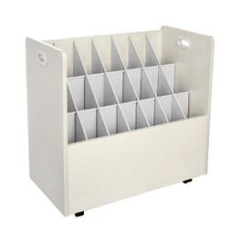 AdirOffice - Blueprint Storage Wood 21-Slot Portable Roll File Cart - White