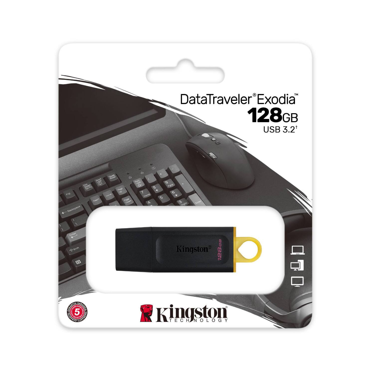 DataTraveler Exodia  
128GB  
USB 3.2  

Kingston  
128GB  

Kingston Technology  

5 Year Warranty