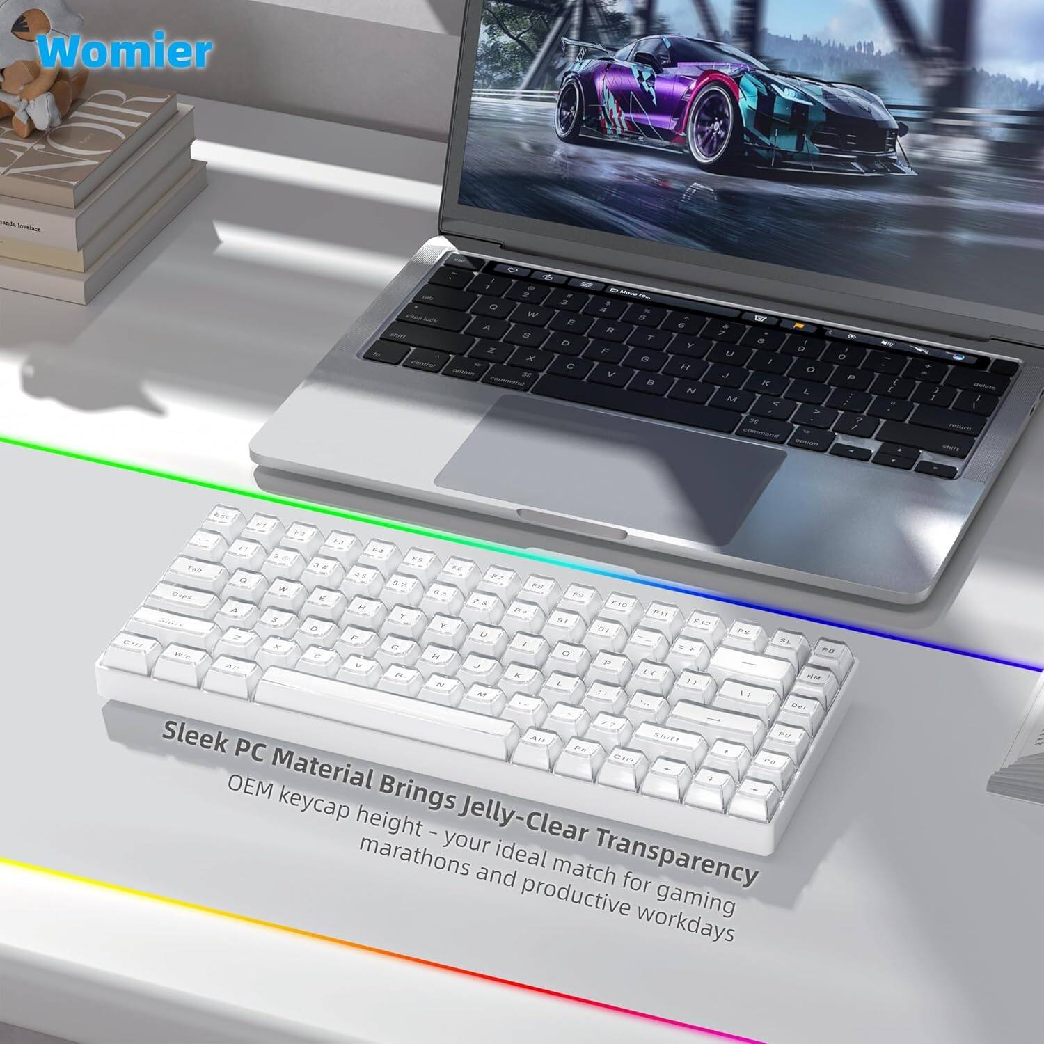 Womier NOIR

Sleek PC Material keycap Brings Jelly-Clear Transparency - your ideal match for productive gaming workdays

OEM keycap height - your marathons and productive workdays