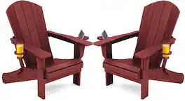 SERWALL - Adirondack Chairs Set of 2 with Cup Holders,Composite Adirondack Chairs,HDPE Outdoor Chairs - Red
