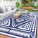 Front. Outsunny - Outdoor Rug for Patio, 9' x 18' Waterproof Large Mat, Reversible Plastic Straw Rug for Décor - Blue and White Square Patchwork.