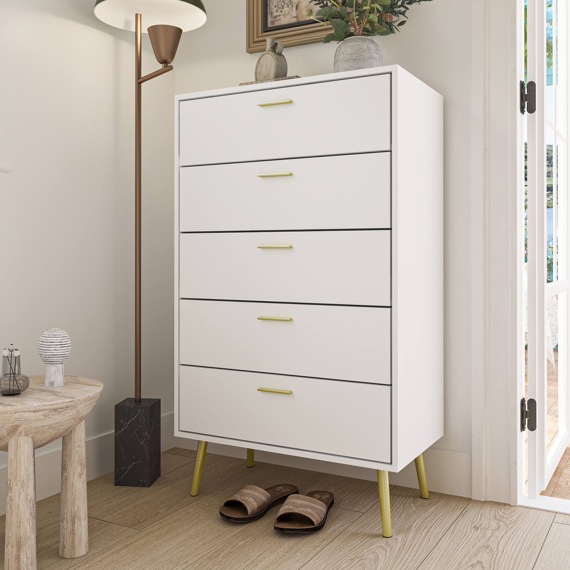 Alt View 7. Famapy - 5-Drawer Dresser for Bedroom, Living Room & Apartment – Modern Storage Cabinet with Metal Legs & Anti-Tip Safety - White.