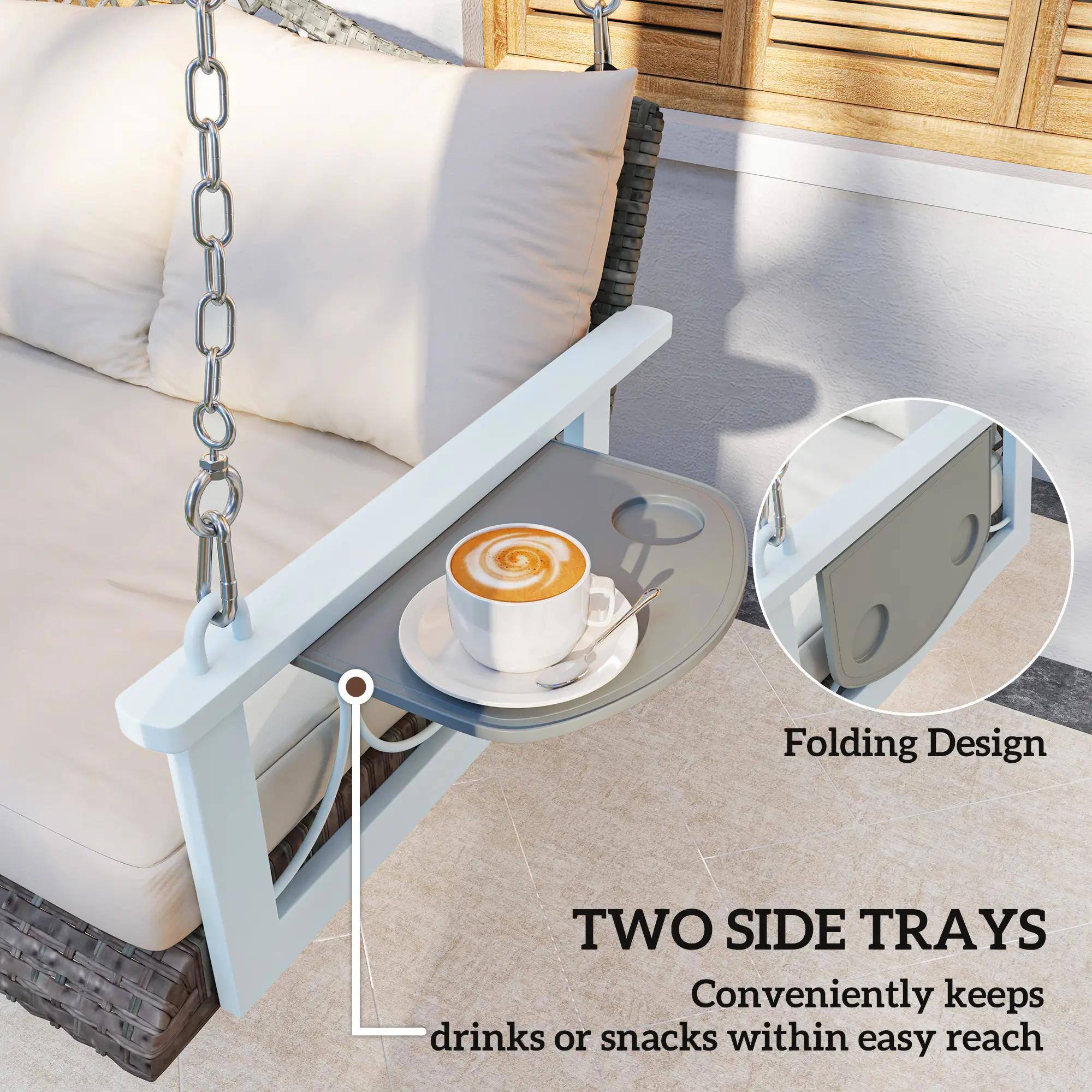 Folding Design TWO SIDE TRAYS Conveniently keeps drinks or snacks within easy reach.
