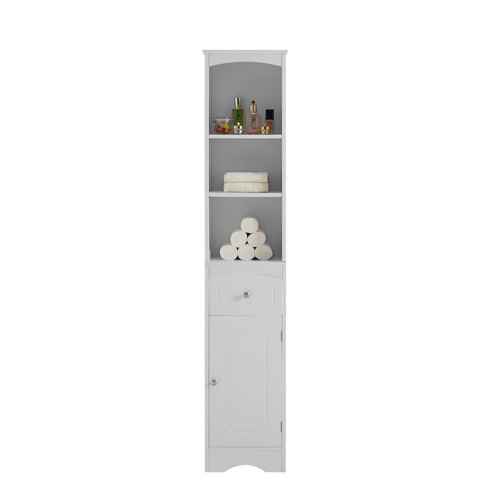 Alt View 2. Kadyn - Tall Bathroom Cabinet, Freestanding Storage Cabinet with Drawer, MDF Board, Adjustable Shelf, White - White.