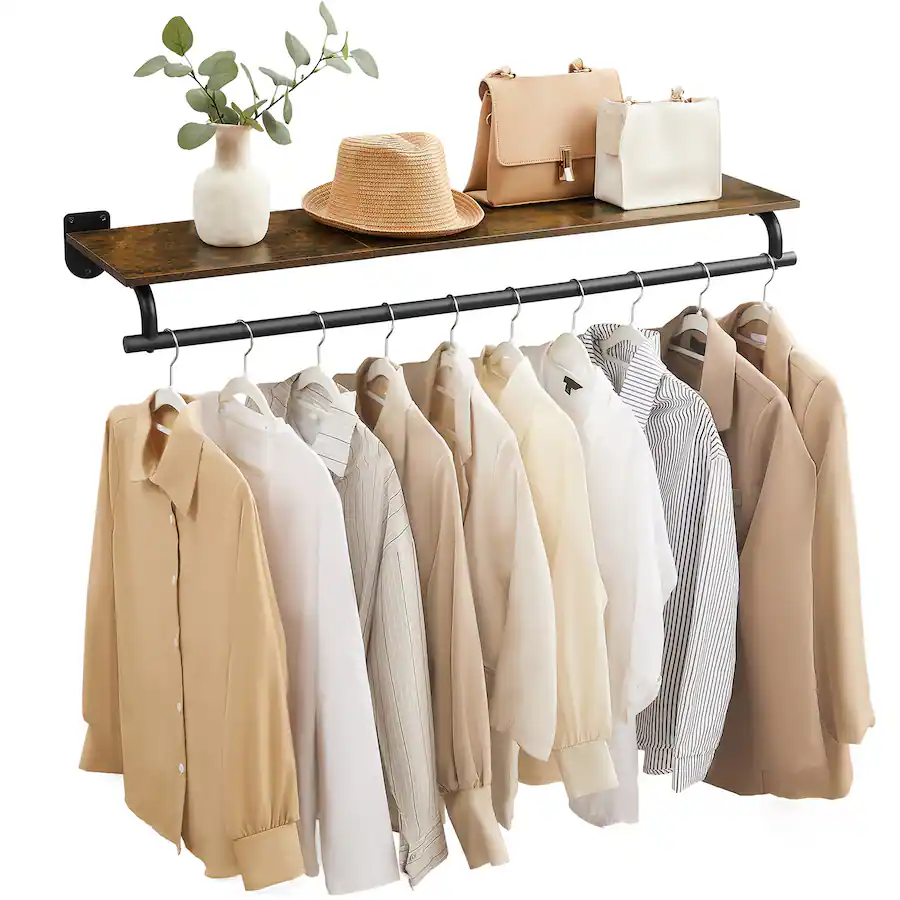 Coming Rod Racks Songmics Home Clothes Rack with Top Shelf, Wall Mounted Clothing Rack ...