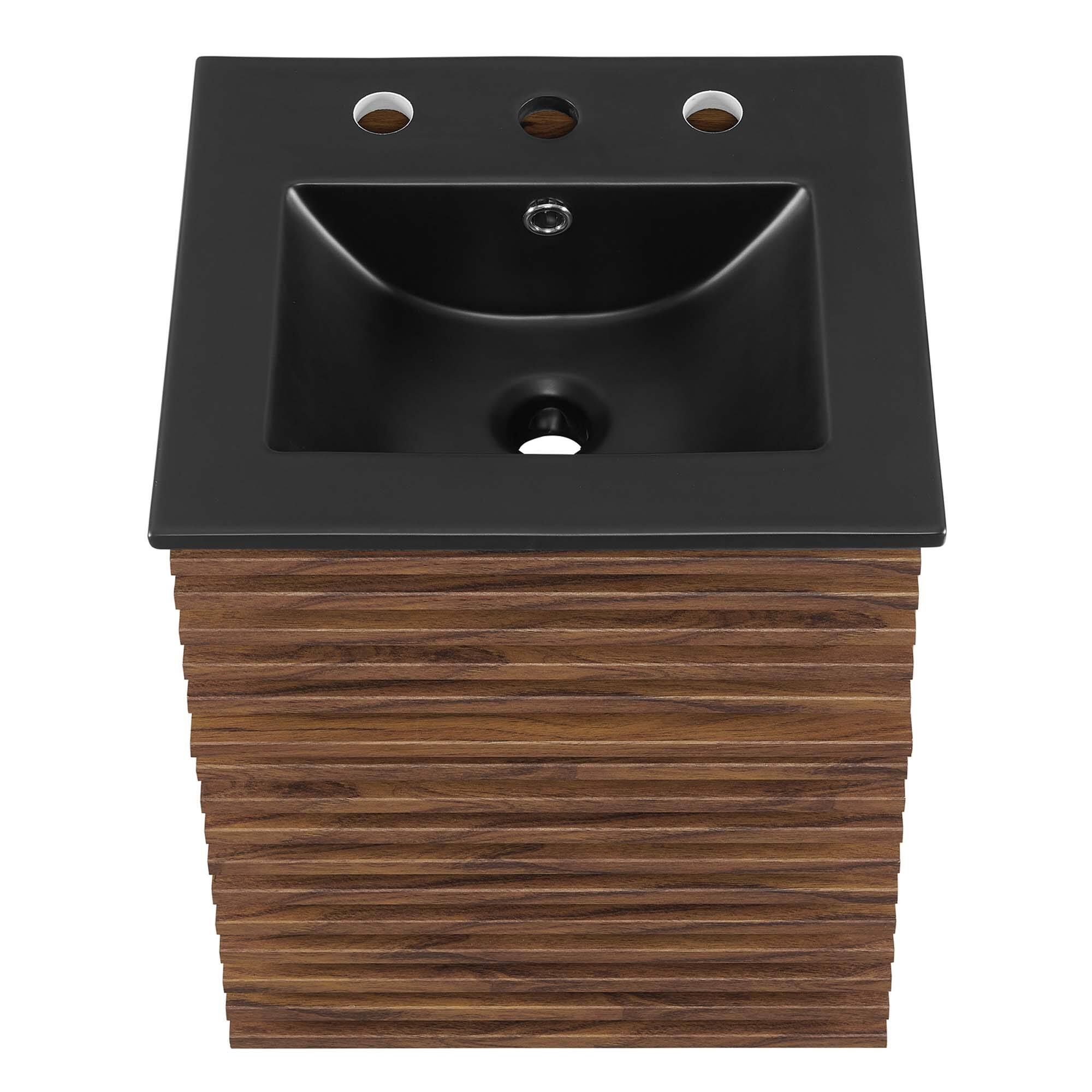 Alt View 4. Modway - Render Wall-Mount Bathroom Vanity with Black Basin Included - Walnut Black.