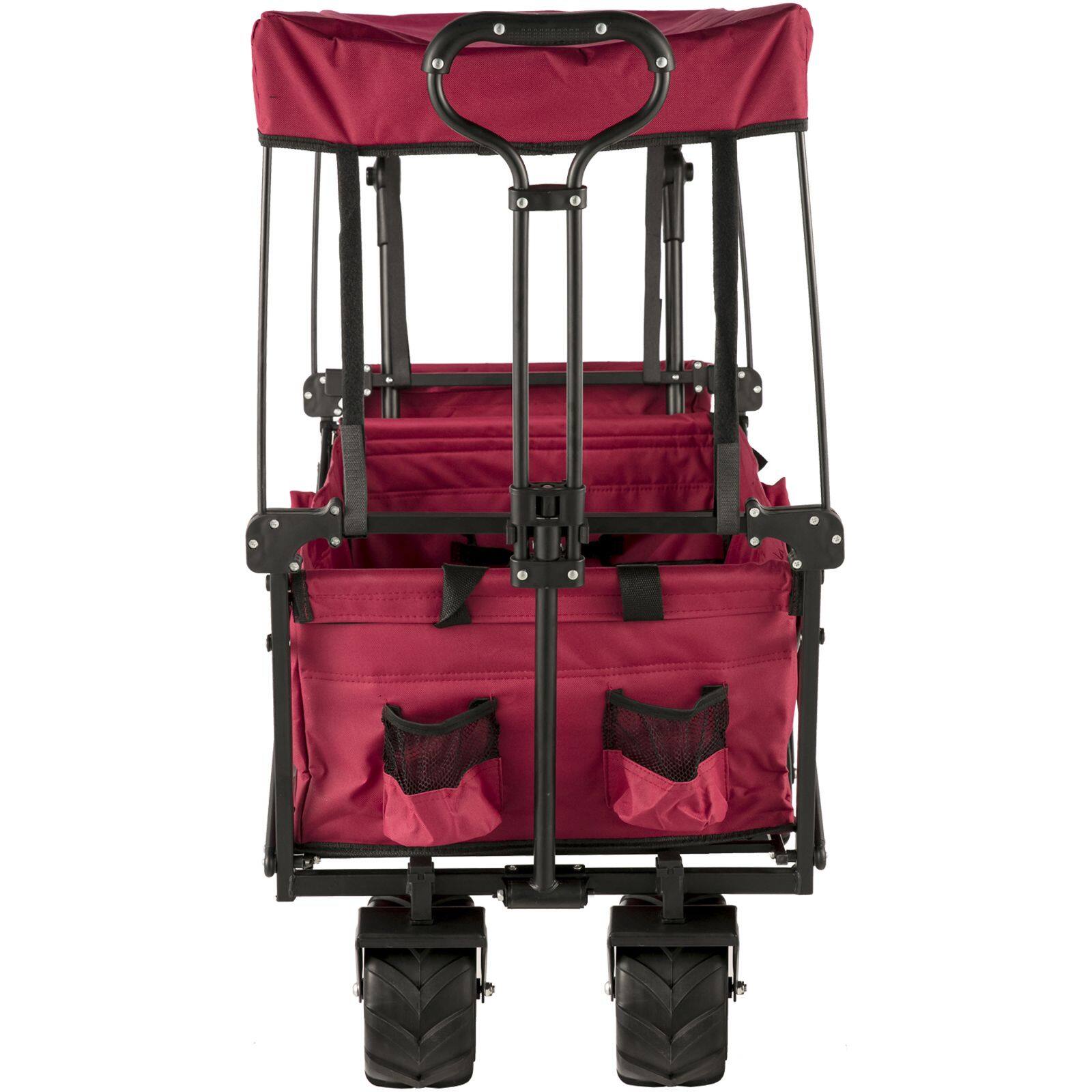 Alt View 2. Loheer - Loheer Collapsible Wagon Heavy Duty Folding Garden Cart Beach Utility Cart with Canopy All Terrain Wheels Red.