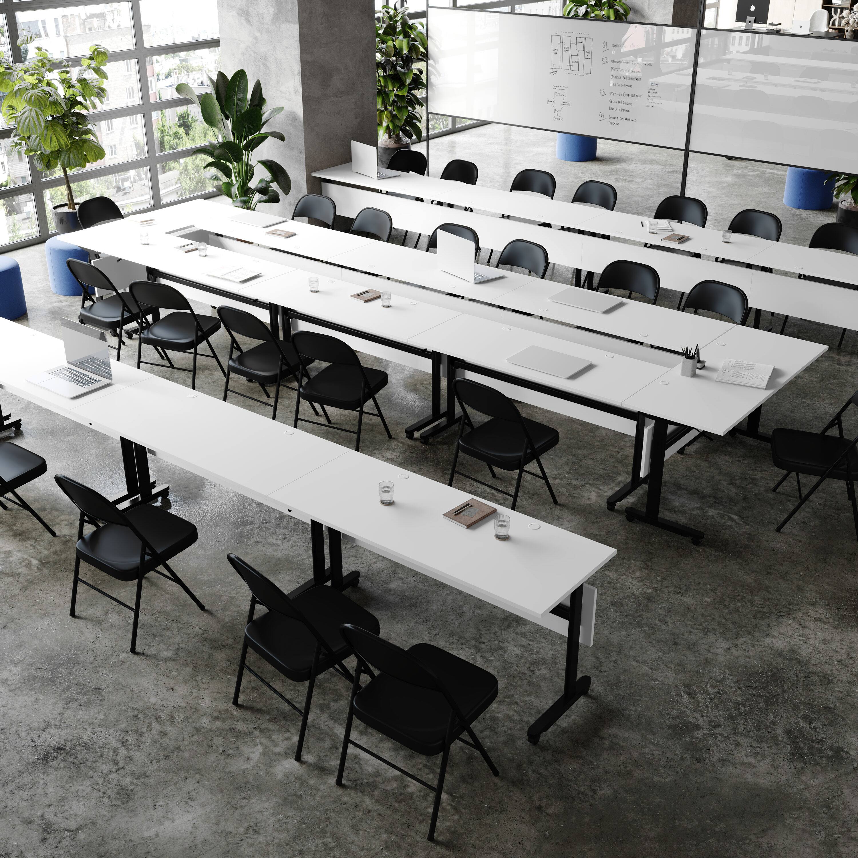 Alt View 3. Flash Furniture - Palmer Commercial Grade 60" x 24" Heavy-Duty Nesting Flip Training Table with T-Legs, Modesty Panel, 1" Thick White Tabl - White.
