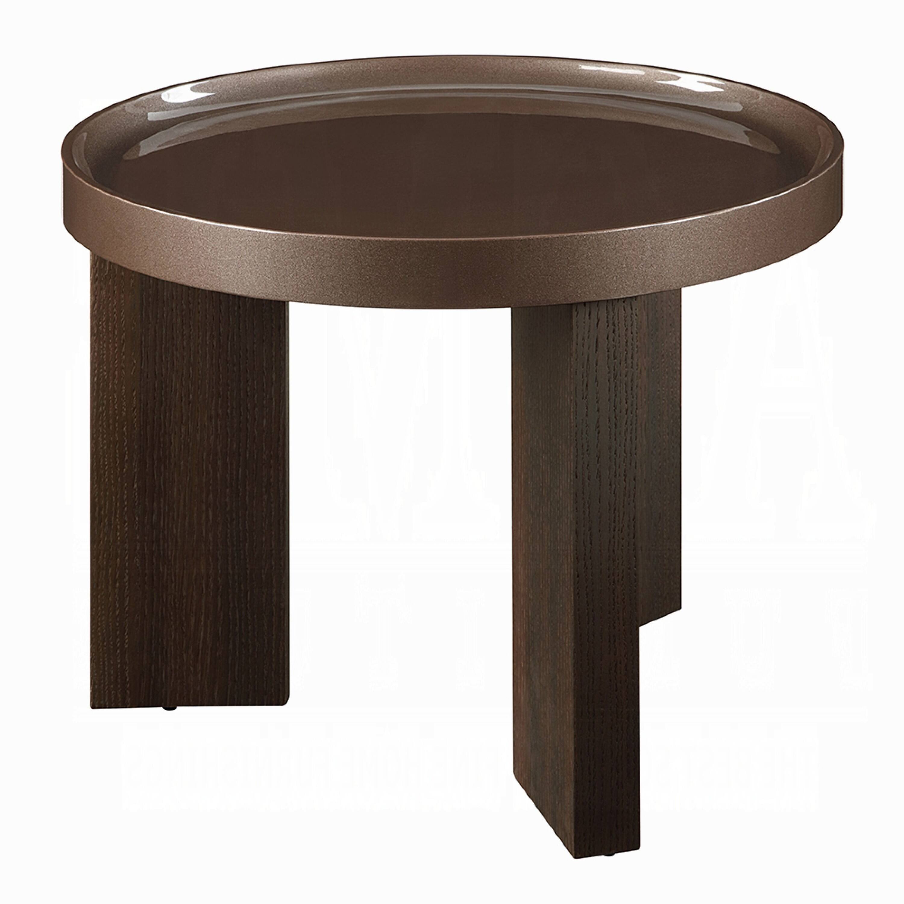 Alt View 2. Manhattan Lane - Lexy Side End Table, 24 Inch Round Top, High Gloss Blackish Green - Blackish Green, Smoked Brown.