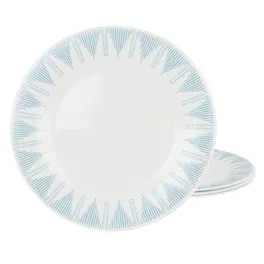 Ultra by Gibson Piper Point 4 Piece 10 Inch Round Tempered Opal Glass Dinner Plate Set in Blue - White