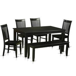 East West Furniture - 6 Pc Kitchen Table set - Table and 4 Kitchen Chairs coupled with Bench - Black