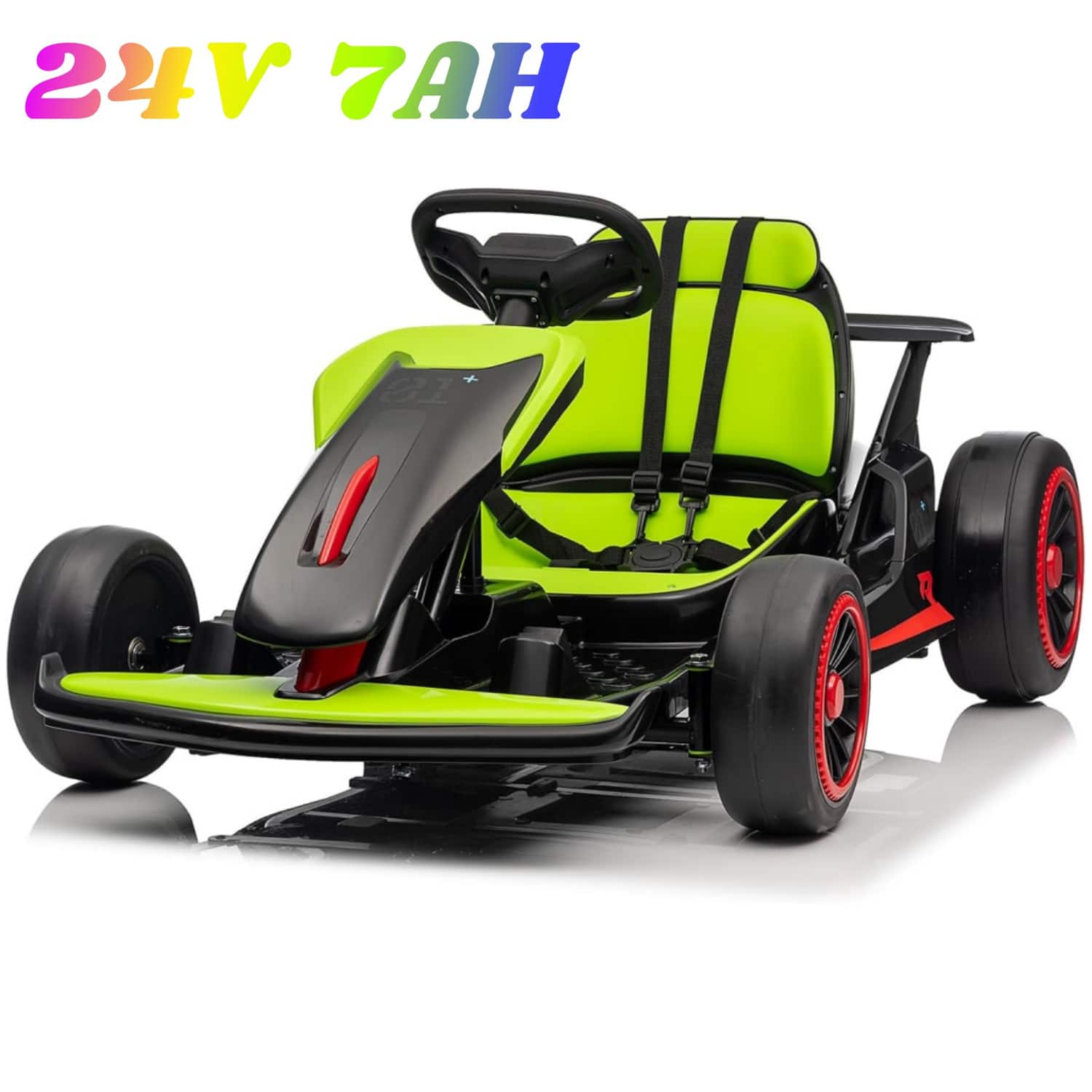 GARVEE - Electric Go Kart 24V, 300W Motor, 8.5Mph, Length Adjustment, 6-12 Years Kids - Green Black