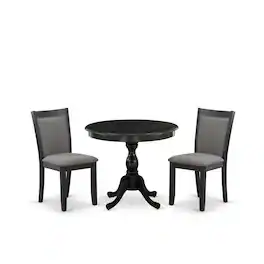 East West Furniture - 3-Piece Dining Set Consists of a Round Pedestal Table with Drop Leaves and 2 Dark Gotham Grey Linen - Multi-Color