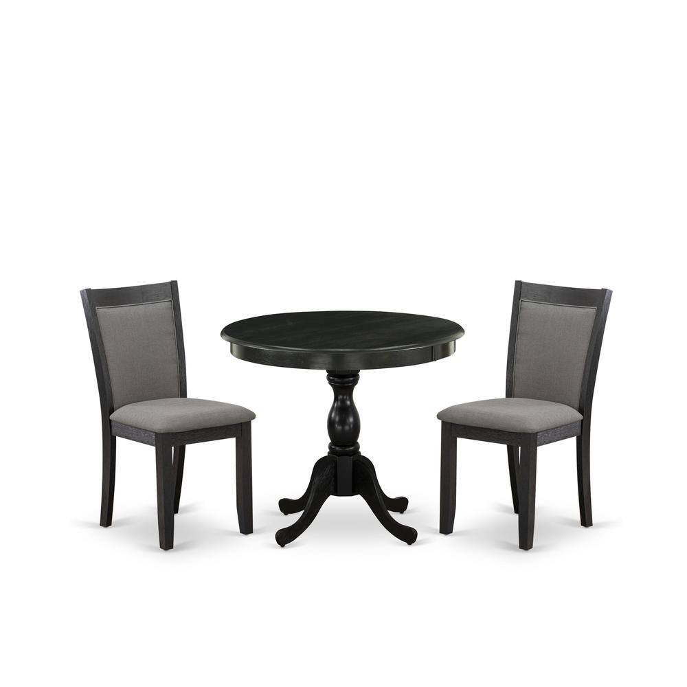 Front. East West Furniture - East West Furniture 3-Piece Dining Set Consists of a Round Pedestal Table with Drop Leaves and 2 Dark Gotham Grey Linen - Multi-Color.