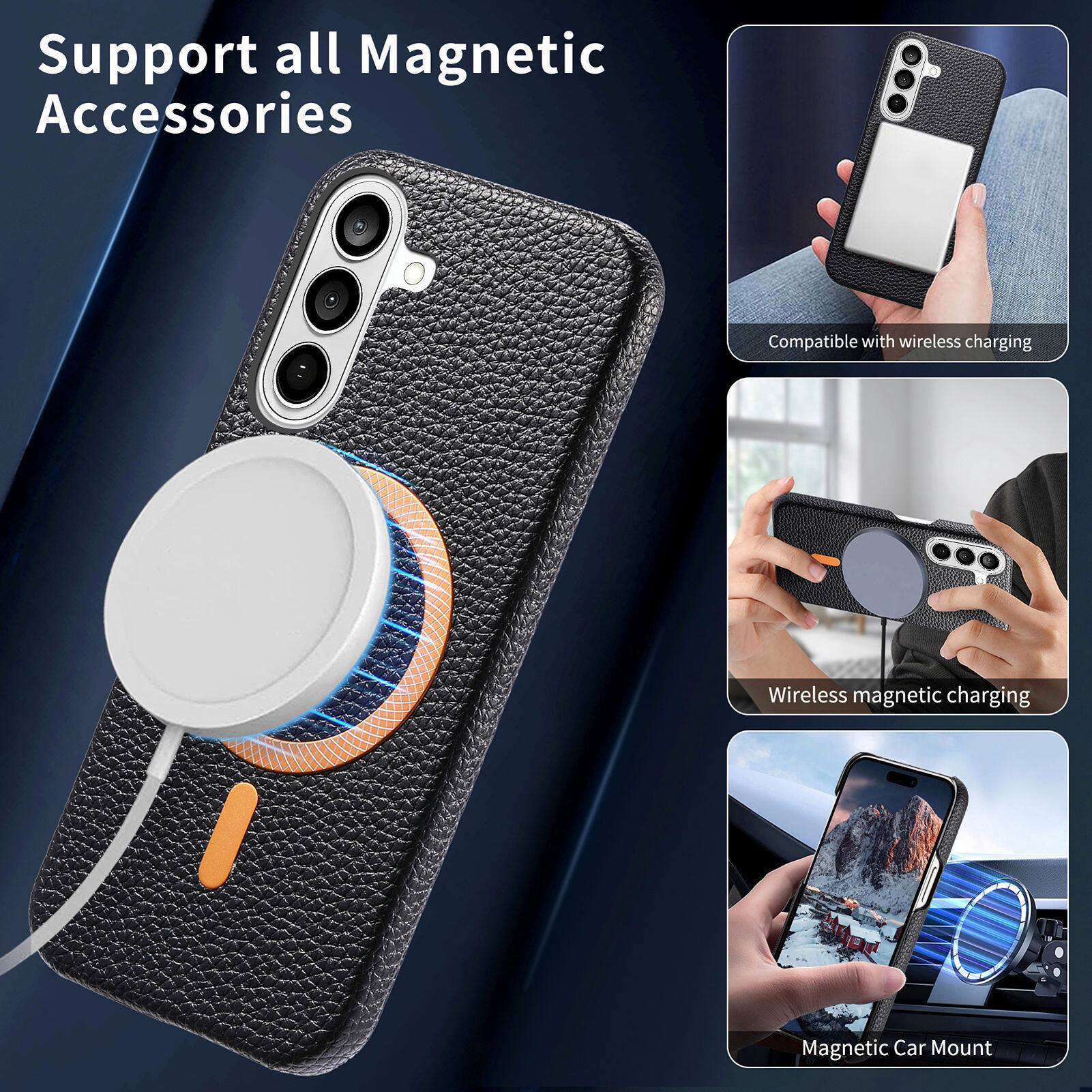 Support all Magnetic Accessories

- Compatible with wireless charging
- Wireless magnetic charging
- Magnetic Car Mount
