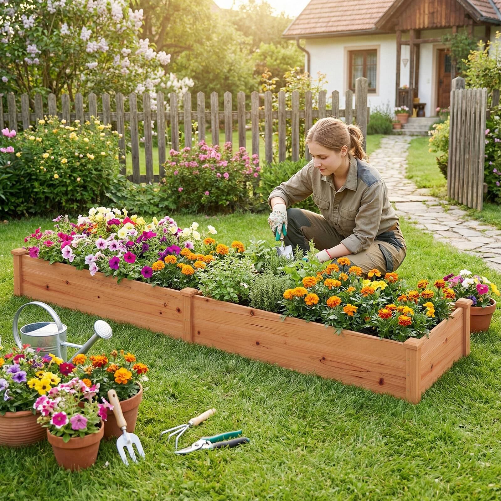 Alt View 3. Costway - Costway 1 PCS Wooden Raised Garden Bed Outdoor Wood Planter Box for Vegetables Flowers Fruit - Orange.