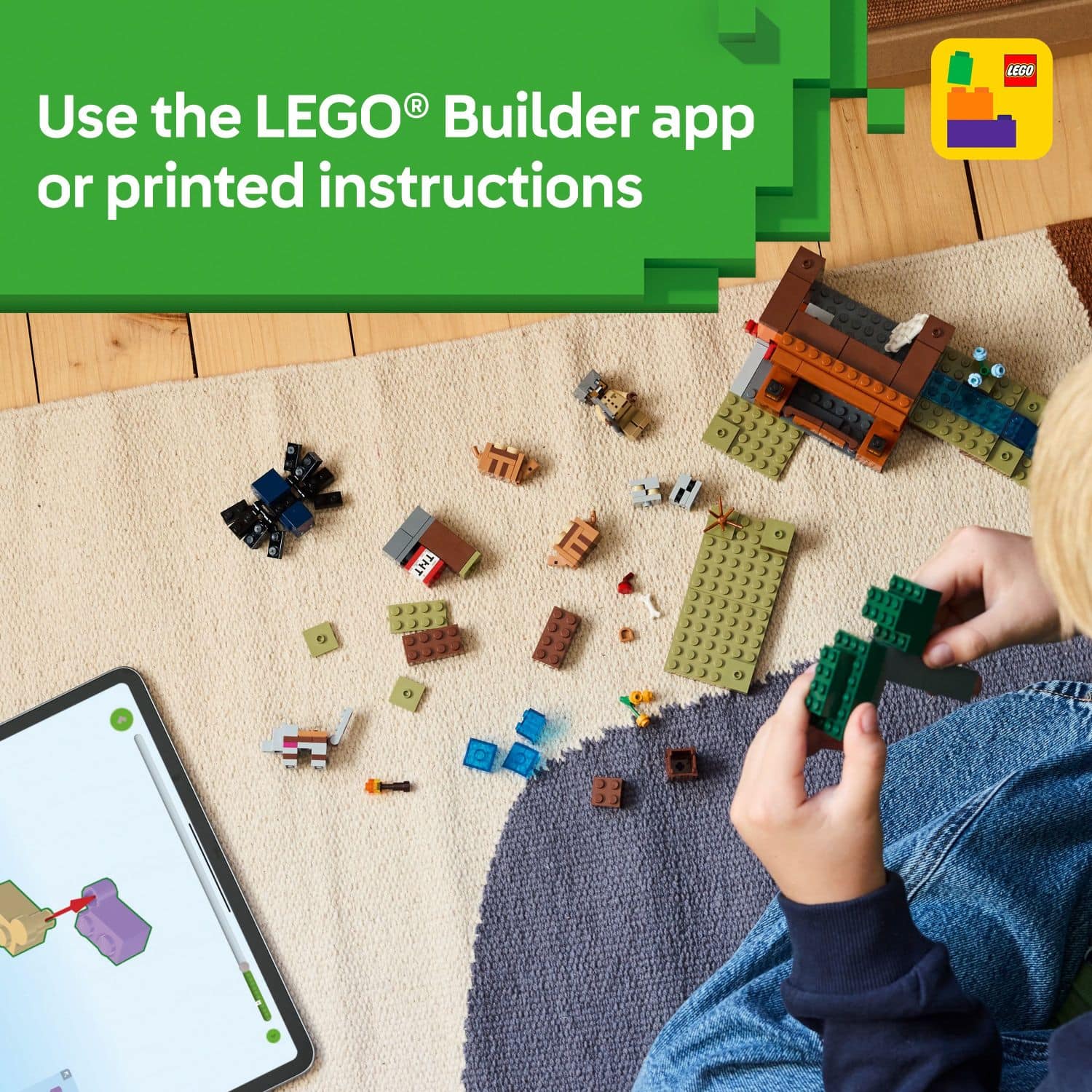 Use the LEGO Builder app or printed instructions to build a LEGO TNT.