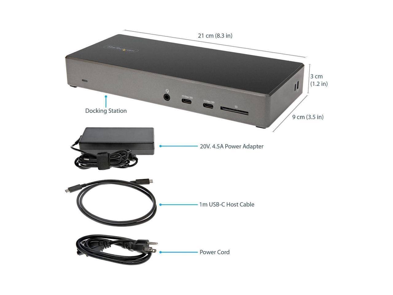 21 cm (8.3 in)  
3 cm (1.2 in)  
Docking Station  
9 cm (3.5 in)  
20V 4.5A Power Adapter  
1m USB-C Host Cable  
Power Cord