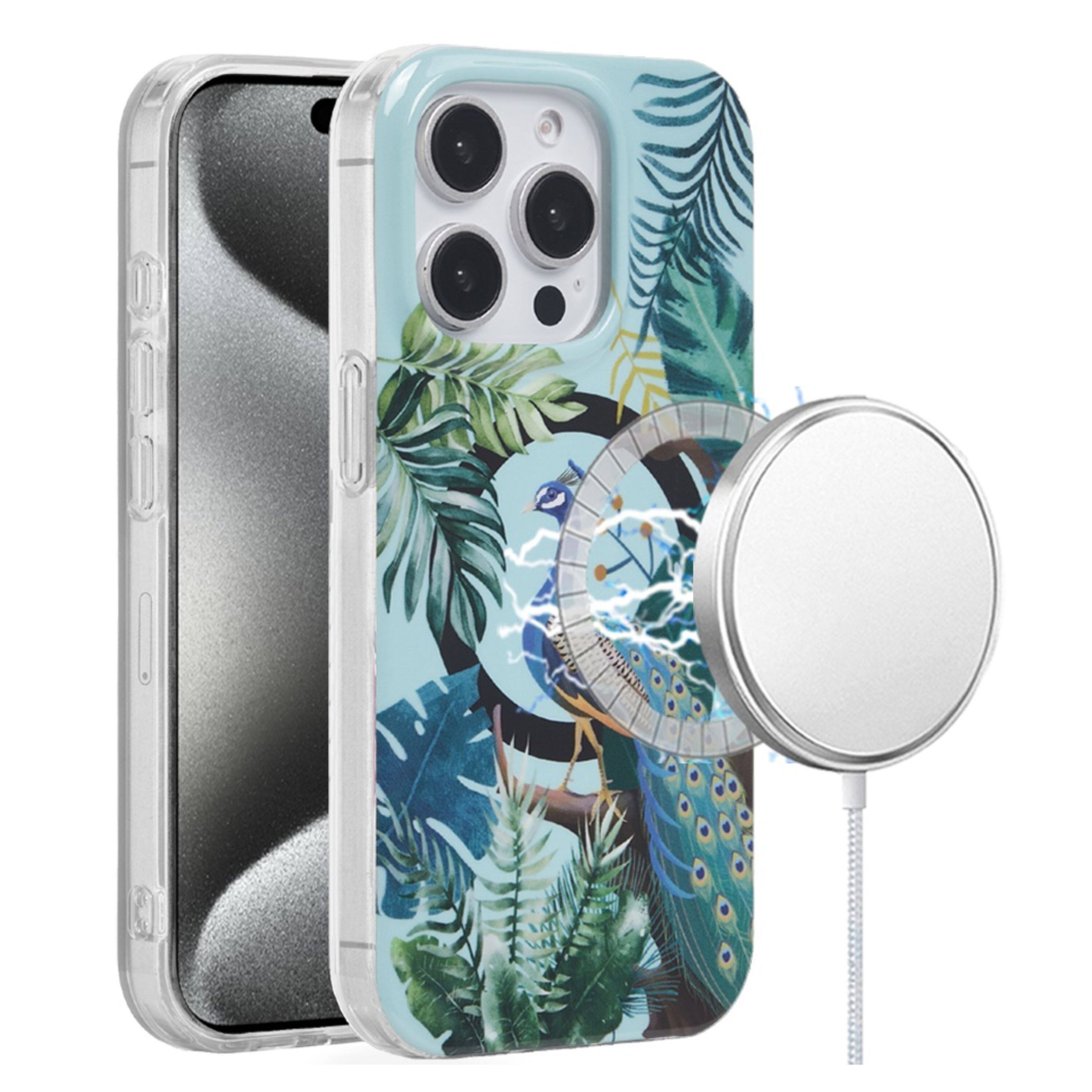 Kitcheniva - Peacock Design Dual Layer TPU Magnetic Circle Phone Case With 2 Pcs Tempered Glass For iPhone 15 Pro Max - Multicolor price history on PriceWatchPro